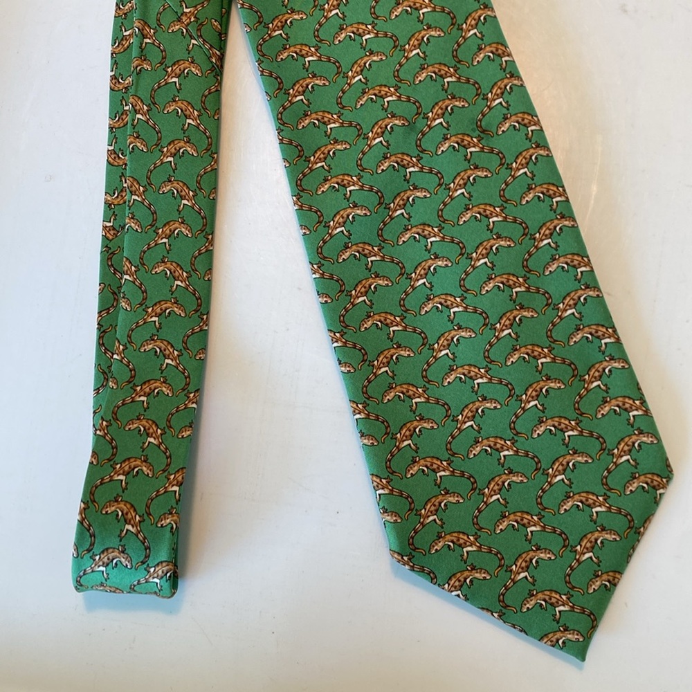 Tiffany & Co. Green Lizard Gecko Print Tie - 100% Silk - Made in Italy - Picture 2 of 9